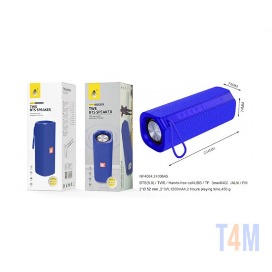 COLUNA BLUETOOTH NF4064 ONE PLUS AUXILIARY INPUT, MICROSD, FM, TWS, USB AZUL